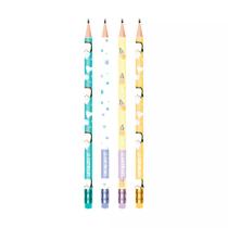 Kit 04 Lápis de Escrever Grafite Preto HB Pinguim c/ Borracha Leo&Leo