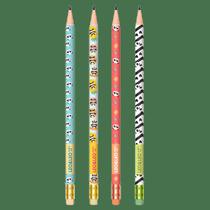 Kit 04 Lápis HB Preto Redondo Decorado PANDA c/ Borracha Leo&Leo