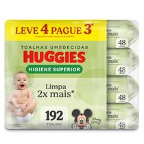 Kit 04 Lenços Umedecidos Huggies Max Clean Higiene Superior - Total 192 Unidades