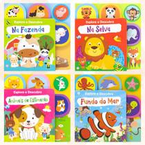 Kit 04 Livrinhos Infantil com Abas Explore e Descubra c/ os Animais Temas Divertidos e Lindas Ilustrações - BrasiLeitura