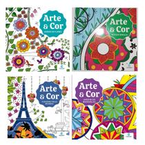 Kit 04 Livros de Colorir Anti-Stress Terapêutico Arte e Cor Jardim de: Mandalas Flores Boques Viagens 36 pag. Culturama