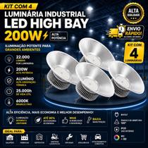 Kit 04 Luminária Industrial LED 200W High Bay Potente