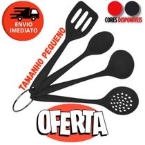 Kit 04 Mini Utensílios Cozinha Em Silicone Concha Espátula Vazada Colher Escumadeira Antiaderente
