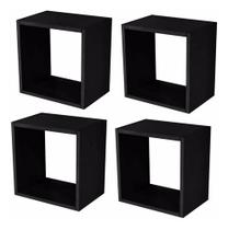 Kit 04 Nichos Quadrado Decorativo 31x31x15cm Preto Fosco