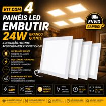 Kit 04 Painel Plafon Led Embutir 24w Quadrado Branco Quente Kit 04 Painel Plafon Led Embutir 24w Quadrado Branco Quente