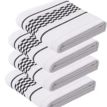 Kit 04 Pano - Copa KazzaVip Atoalhado 85% Algodão Com Barra Decorada Quadriculado Preto Jacquard 45cmx70cm Branco