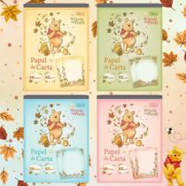 Kit 04 Papel de Carta Caderno Colado Ursinho Pooh 50 Folhas Decoradas 63g/m² - Tilibra Papelaria Cartão Presente