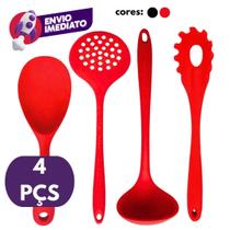 Kit 04 Pç Em Silicone Maciço Jogo Colher Peq Colher Gde Arroz Pegador Massas Concha Feijão