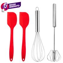 Kit 04 Pç Mixer Semi Automático e Batedor Claras Fue Inox e 02 Espátula Pão Duro Silicone Massa Bolo