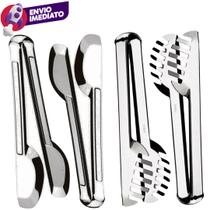 Kit 04 Pç Pegador Universal Tipo Pinça e Pegador Serrilhado Para Massas Salada Petiscos em Inox