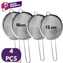 Kit 04 Pç. Peneira Aço Inox Utensílio Para Cozinha Peneirar Polvilhar Coar Tamanhos 2x12 e 2x18
