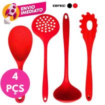 Kit 04 Pçs Silicone Maciço Jogo Colher Pequena Escumadeira Universal Pegador Massas Concha Feijão