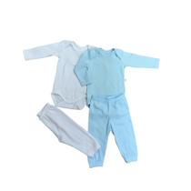 Kit 04 peças de body com calça para bebê em suedine azul e branco Alecrim Kids