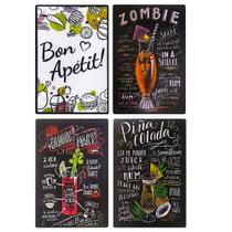 Kit 04 Placas de Mdf Decorativas Bebidas 19,5x29,5cm - D'Rossi