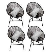 Kit 04 Poltrona Cadeira Acapulco Plus com Almofada Quadrado Preto material sintético Branco - Ahz Móveis
