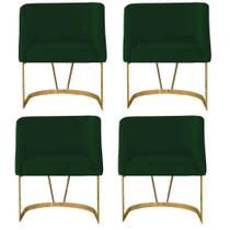 Kit 04 Poltrona Cadeira Aurora Luxo Confort Industrial Ferro Dourado Suede Verde Escuro - Ahz Móveis