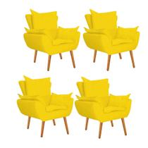 Kit 04 Poltrona Cadeira Decorativa Apollo Sala de Estar Recepção Escritório material sintético Amarelo - Damaffê Móveis