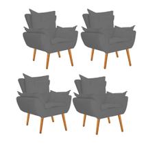 Kit 04 Poltrona Cadeira Decorativa Apollo Sala de Estar Recepção Escritório Suede Cinza - Damaffê Móveis