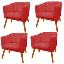 Kit 04 Poltrona Cadeira Decorativa Céci Sala de Estar Recepção Escritório Consultório Suede Vermelho - Damaffê Móveis