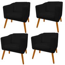 Kit 04 Poltrona Cadeira Decorativa Céci Sala de Estar Recepção Escritório Suede Preto - Damaffê Móveis