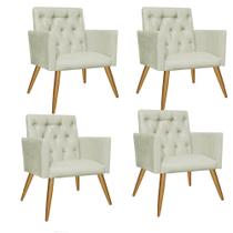 Kit 04 Poltrona Cadeira Decorativa Fernanda Pé Palito Para Sala de Estar Recepção Escritório Suede Bege - Damaffê Móveis