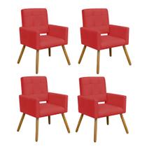 Kit 04 Poltrona Cadeira Decorativa Hit Pé Palito Sala de Estar Recepção Escritório Tecido Sintético Vermelho - KDAcanto Móveis