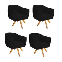 Kit 04 Poltrona Cadeira Decorativa Ludi Base Giratória Sala de Estar Recepção Escritório Suede Preto - KDAcanto Móveis
