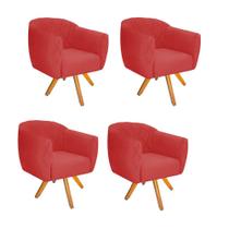 Kit 04 Poltrona Cadeira Decorativa Ludi Base Giratória Sala de Estar Recepção Escritório Tecido Sintético Vermelho - KDAcanto Móveis