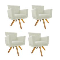 Kit 04 Poltrona Cadeira Decorativa Mind Base Giratória Sala de Estar Recepção Escritório Consultório Tecido Sintético Bege - KDAcanto Móveis