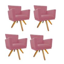 Kit 04 Poltrona Cadeira Decorativa Mind Base Giratória Sala de Estar Recepção Escritório Suede Rosa Bebê - Damaffê Móveis Kit 04 Poltrona Cadeira Decorativa Mind Base Giratória Sala de Estar Recepção Escritório Suede Rosa Bebê - Damaffê Móveis