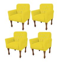 Kit 04 Poltrona Cadeira Decorativa Mona Luxo com Strass Sala de Estar Recepção Escritório Suede Amarelo - Damaffê Móveis