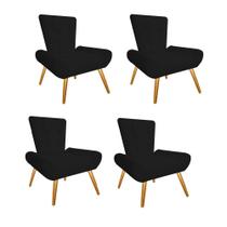 Kit 04 Poltrona Cadeira Decorativa Nani Sala de Estar Recepção Escritório Suede Preto - KDAcanto Móveis