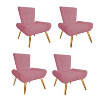 Kit 04 Poltrona Cadeira Decorativa Nani Sala de Estar Recepção Escritório Suede Rosa Bebê - Damaffê Móveis