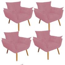Kit 04 Poltrona Cadeira Decorativa Opala Sala de Estar Recepção Consultório Escritório material sintético Rosa Bebê - Damaffê Móveis