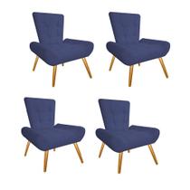 Kit 04 Poltrona Cadeira Decorativa Opala Sala de Estar Recepção Escritório Suede Azul Marinho - KDAcanto Móveis