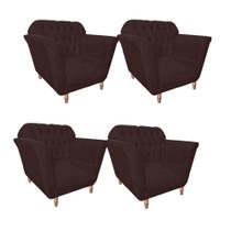 Kit 04 Poltrona Cadeira Decorativa Ster com Capitone Sala de Estar Recepção Escritório Suede Marrom - KDAcanto Móveis