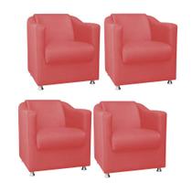 Kit 04 Poltrona Cadeira Decorativa Tilla Para Sala de Estar Recepção Escritório Corinho Vermelho - Damaffê Móveis