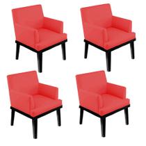 Kit 04 Poltrona Cadeira Decorativa Vitória Pés Madeira Sala de Estar Recepção Escritório Consultório material sintético Vermelho - Damaffê Móveis