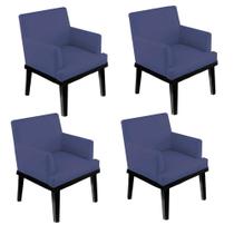 Kit 04 Poltrona Cadeira Decorativa Vitória Pés Madeira Sala de Estar Recepção Escritório Consultório Suede Azul Marinho - KDAcanto Móveis