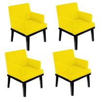 Kit 04 Poltrona Cadeira Decorativa Vitória Pés Madeira Sala de EstarEstar Recepção Escritório Suede Amarelo - KDAcanto Móveis