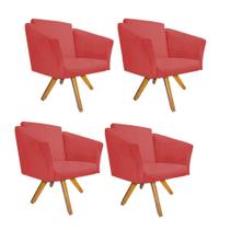 Kit 04 Poltrona Cadeira Decorativa Win Base Giratória Sala de Estar Recepção Escritório Suede Vermelho - Damaffê Móveis Kit 04 Poltrona Cadeira Decorativa Win Base Giratória Sala de Estar Recepção Escritório Suede Vermelho - Damaffê Móveis