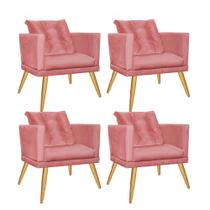 Kit 04 Poltrona Cadeira Lucia Confort Com almofada Sala Recepção Escritório Pé Carvalho Suede Rose Gold - KDAcanto Móveis Kit 04 Poltrona Cadeira Lucia Confort Com almofada Sala Recepção Escritório Pé Carvalho Suede Rose Gold - KDAcanto Móveis
