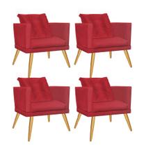 Kit 04 Poltrona Cadeira Lucia Confort Com almofada Sala Recepção Escritório Pé Rústico material sintético Vermelho - KDAcanto Móveis