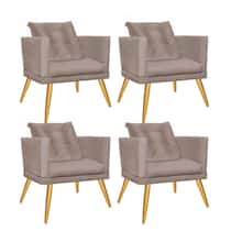 Kit 04 Poltrona Cadeira Milena Confort Com almofada Sala Recepção Escritório Pé Caramelo material sintético Bege - DAMAFFÊ MÓVEIS Kit 04 Poltrona Cadeira Milena Confort Com almofada Sala Recepção Escritório Pé Caramelo material sintético Bege - DAMAFFÊ MÓVEIS