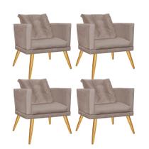 Kit 04 Poltrona Cadeira Milena Confort Com almofada Sala Recepção Escritório Pé Castanho material sintético Bege - DAMAFFÊ MÓVEIS