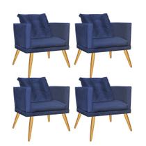 Kit 04 Poltrona Cadeira Milena Confort Com almofada Sala Recepção Escritório Pé Castanho Suede Azul Marinho - DAMAFFÊ MÓVEIS Kit 04 Poltrona Cadeira Milena Confort Com almofada Sala Recepção Escritório Pé Castanho Suede Azul Marinho - DAMAFFÊ MÓVEIS