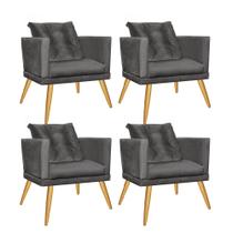 Kit 04 Poltrona Cadeira Milena Confort Com almofada Sala Recepção Escritório Pé Madeira material sintético Cinza - DAMAFFÊ MÓVEIS Kit 04 Poltrona Cadeira Milena Confort Com almofada Sala Recepção Escritório Pé Madeira material sintético Cinza - DAMAFFÊ MÓVEIS