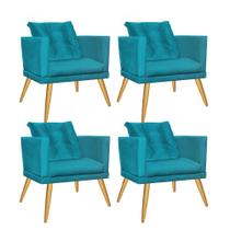 Kit 04 Poltrona Cadeira Milena Confort Com almofada Sala Recepção Escritório Pé Rústico Suede Azul Turquesa - DAMAFFÊ MÓVEIS Kit 04 Poltrona Cadeira Milena Confort Com almofada Sala Recepção Escritório Pé Rústico Suede Azul Turquesa - DAMAFFÊ MÓVEIS