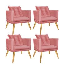 Kit 04 Poltrona Cadeira Milena Confort Com almofada Sala Recepção Escritório Pé Rústico Suede Rose Gold - DAMAFFÊ MÓVEIS