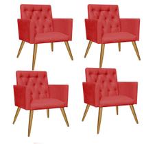 Kit 04 Poltrona Cadeira Nina Captone Decorativa Recepção Sala De Estar Suede Vermelho - DAMAFFÊ MÓVEIS